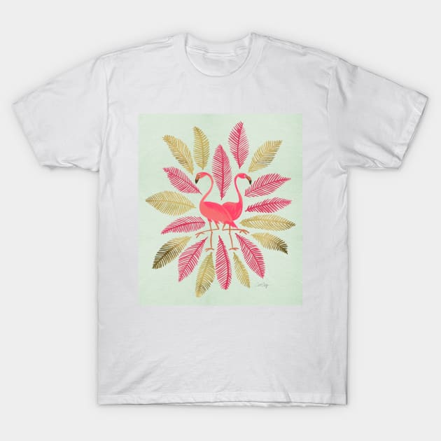 flamingos pink gold T-Shirt by CatCoq